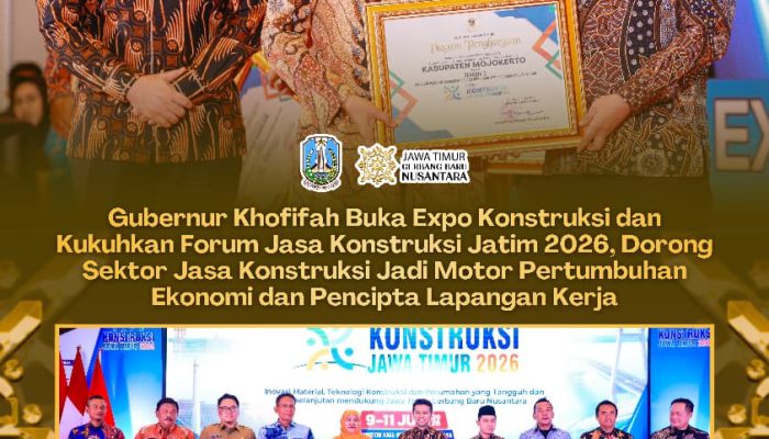 Gubernur     Khofifah Kukuhkan Forum Jasa Konstruksi Jatim 2026-2029, Perkuat Infrastruktur Berkualitas