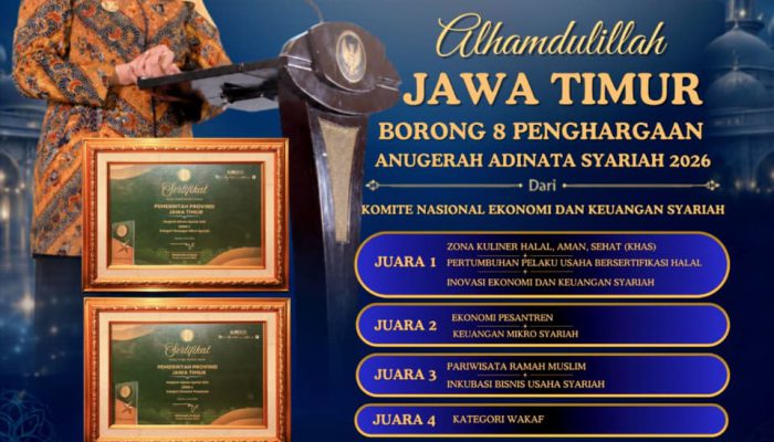 Gubernur Khofifah Sebut Kolaborasi Jadi Kunci Sukses Jatim Borong Delapan Penghargaan Adinata Syariah 2026