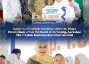 Gubernur Khofifah Serahkan Beasiswa Afirmasi Rp1 Juta per Murid, 112 Pelajar Jombang Jadi Penerima